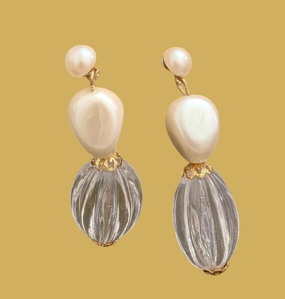 Elegant Pearlescent Drop Earrings: Faux Pearl & R… - image 4