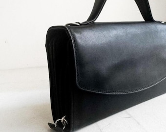 Bolso organizador grande vintage Derek Alexander "Monte Carlo" de cuero negro