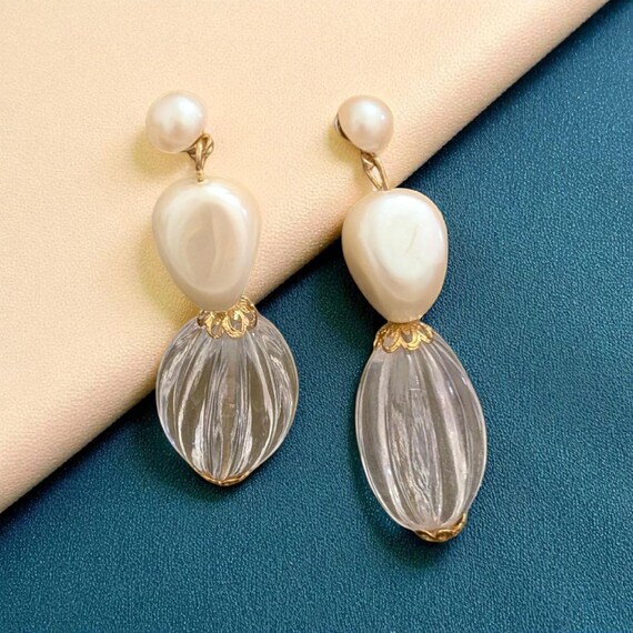 Elegant Pearlescent Drop Earrings: Faux Pearl & R… - image 2