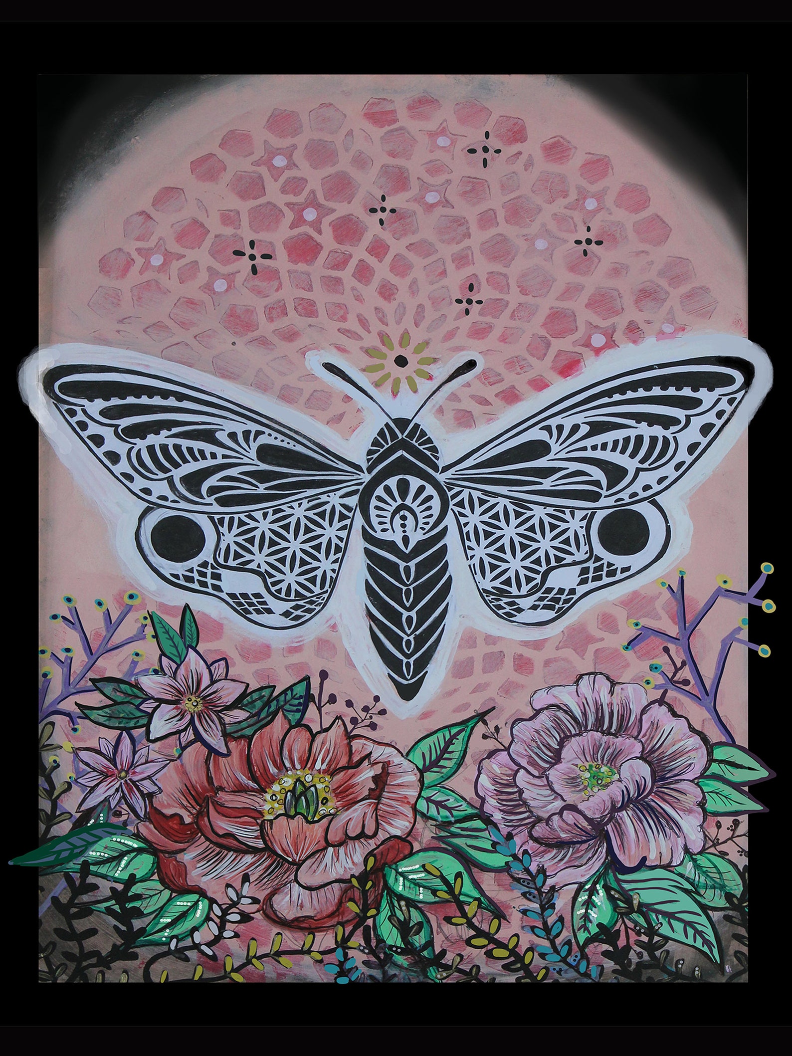 Moth butterfly sacred geometry flower of life Print Art Etsy