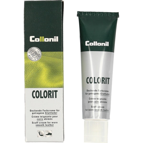 Collonil Colorit es una crema para retoques menores de color en cuero liso. Pulidor de alto pigmento que da vida extra al cuero desgastado.