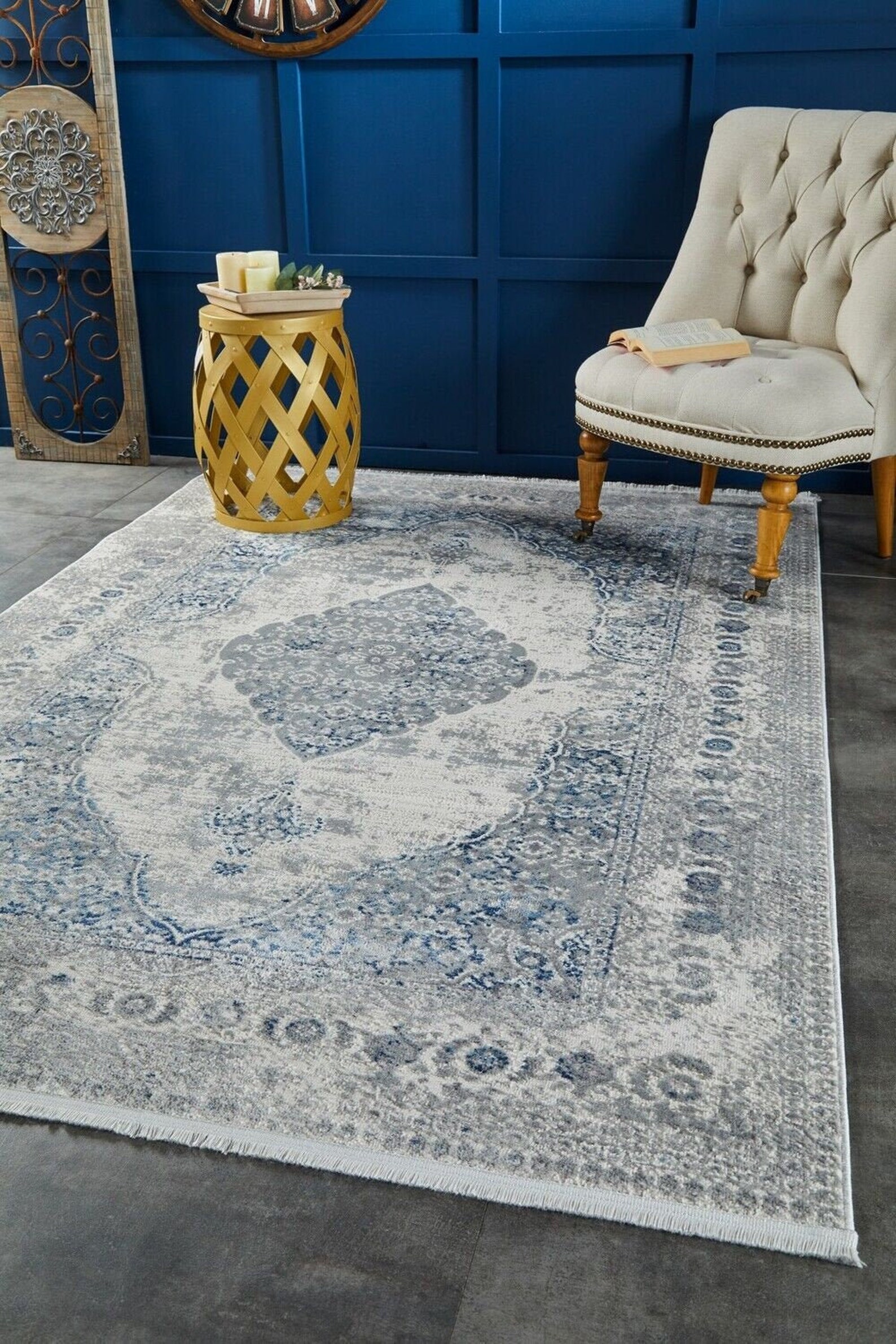 Persian Area Rug Navy Blue Faded Blue Distressed Vintage Etsy UK