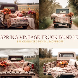 Spring Vintage Truck backdrop, Summer Digital Backdrop, Digital Background, Photoshop