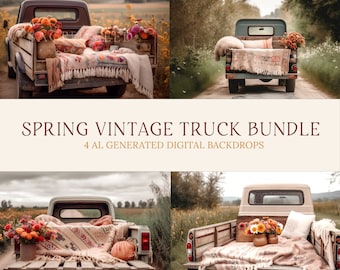 Spring Vintage Truck backdrop, Summer Digital Backdrop, Digital Background, Photoshop