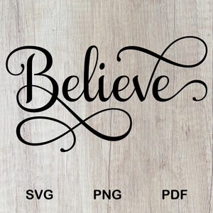 Könnte beinhalten: Ein Schwarzweißbild des Wortes "Glaube" in einer kursiv geschriebenen Schriftart mit einem dekorativen Schnörkel.