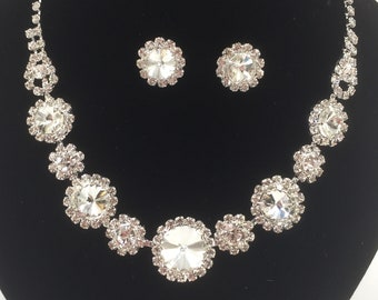 Bridal Rhinestone Necklace and Earring Set, Round Collar Necklace for special Occasions