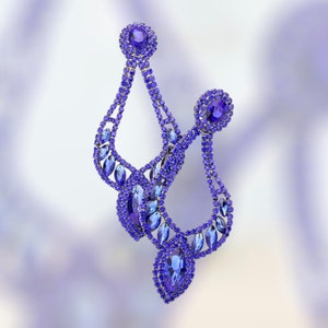 Royal Blue Earrings, Large Blue Pageant Earrings, Navy Blue Rhinestone Earrings,  Blue Rhinestone Large Chandelier Earrings