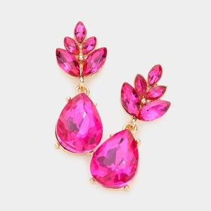 Hot Pink Earrings/ Fuchsia Rhinestone Earrings/ Pink Prom Earrings/ Fuchsia Gift Earrings/ Pink Dangle Earrings