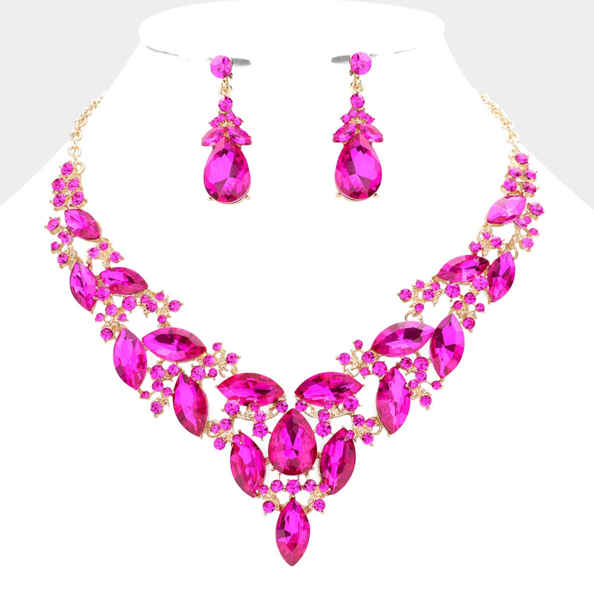 Pink Crystal Necklace and Earring Set