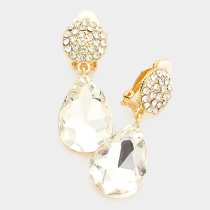 Bridal Earrings, Clip on earrings, Clear and gold  Pageant earrings, Prom earrings, Rhinestone Earrings, Wedding Clip ons, Wedding Jewelry