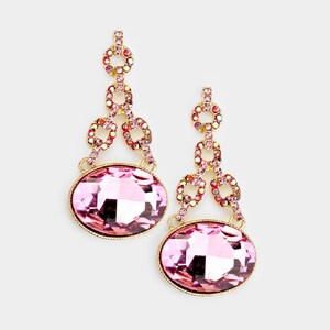 Pink Earrings, Light pink pageant earrings, pink and gold rhinestone earrings, light pink prom earrings, pink formal evening dangle earrings