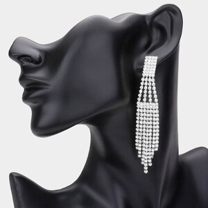 rhinestone earrings, bridal earrings, clear and silver pageant earrings, prom dangle earrings, formal evening earrings