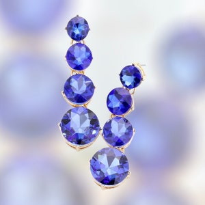 Blue Earrings, Blue and Gold Rhinestone Earrings, Sapphire Blue Pageant Earrings, Royal Blue Formal Evening Earrings, Blue Dangle Earrings