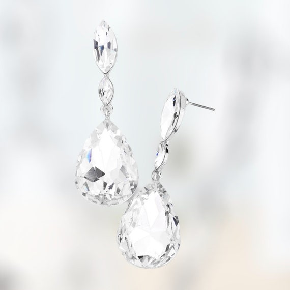 Rhinestone Earrings, Clear and Silver Bridal Earrings, Pageant Dangle  Earrings, Prom Dressy Earrings - Etsy