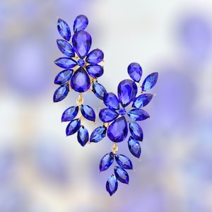 Blue Earrings, Sapphire Blue rhinestone dangle earrings, Blue formal earrings, Sapphire Blue pageant earrings, blue prom earrings