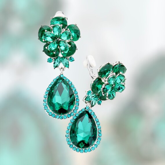 Green Earrings Emerald Green Clip on Earrings Pageant Green Earrings Prom Clip on Earrings Green Rhinestone Earrings Etsy Ireland