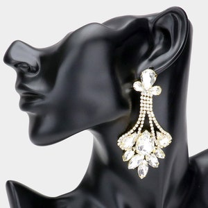 Clear and Gold RhineStone Earrings, Clear Gold Bridal Earrings, Clear Pageant earrings, Clear and Gold Formal Earrings