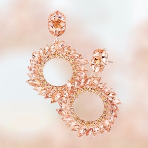 Rose Gold Hoop Earrings, Peach Pageant hoop Earrings, Prom Earrings, Bridal Rose Gold Hoop Dangle Earrings