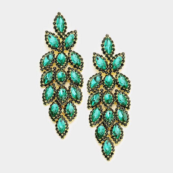 Boucles D'oreilles Pendantes Vert émeraude - Longueur 6,5 Cm - Fermoir à Pince/clip - NEUVES Avec étiquettes