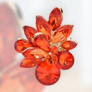 Orange statement ring, large Orange floral crystal ring, Orange rhinestone stretchable ring, large orange flower crystal ring