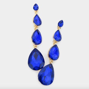 Blue earrings, blue rhinestone earrings, sapphire dangle earrings, sapphire blue pageant earrings, blue prom earrings, Blue dressy earrings