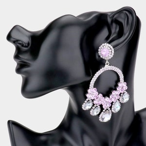 light purple earrings, lavender purple rhinestone earrings,  large lavender earrings,  purple pageant earrings, light purple prom earrings