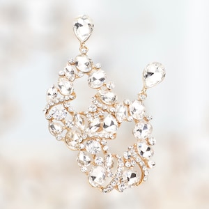 Bridal Earrings, Rhinestone Earrings, Clear and Gold Pageant Earrings, Formal Prom Earrings, Evening Earrings, Dangle Earrings