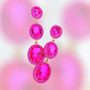 Hot pink Earrings, Fuchsia rhinestone dangle earrings, Hot Pink bridal party earrings, Pink earrings, Pink prom earrings