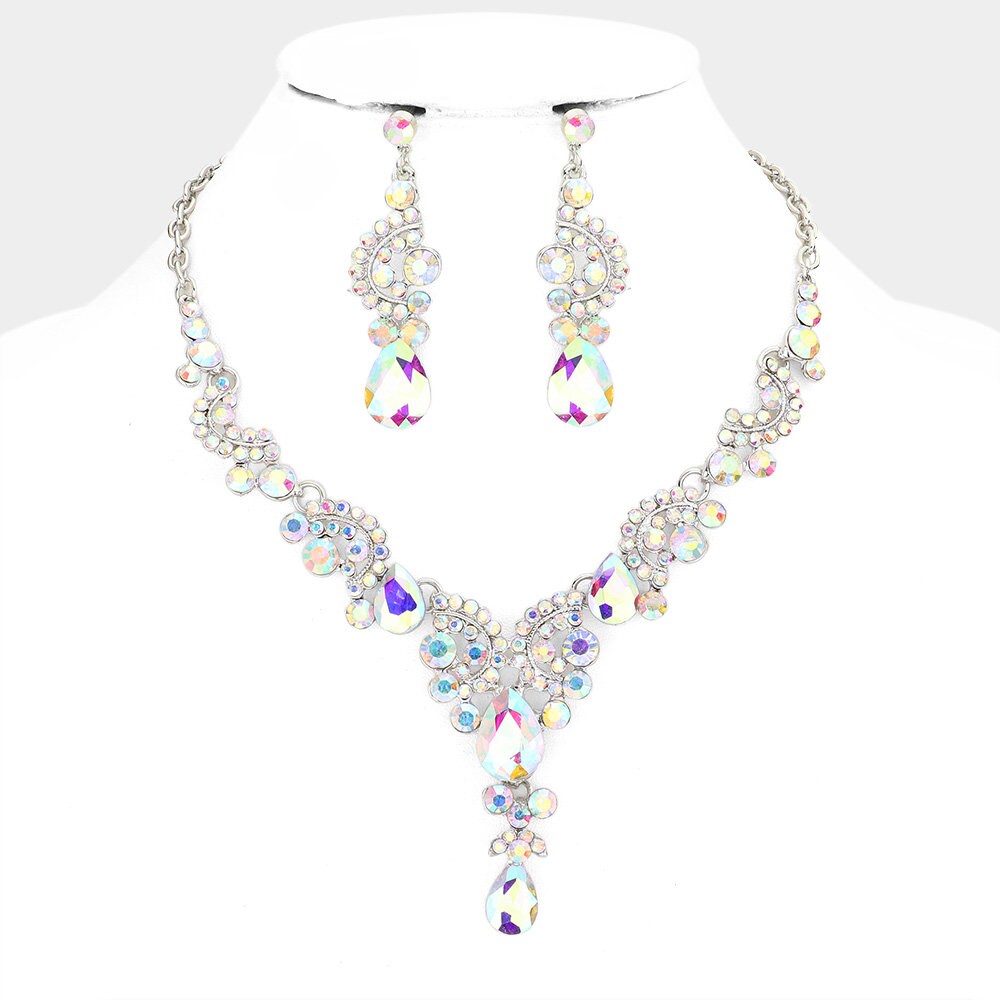 Elegante Fiori Strass Set Matrimonio Sposa Gioielli Collier Collana