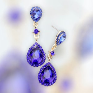 Blue earrings, blue rhinestone earrings, sapphire dangle earrings, sapphire blue pageant earrings, blue prom earrings, Blue dressy earrings
