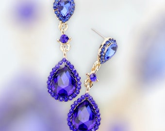 Blue earrings, blue rhinestone earrings, sapphire dangle earrings, sapphire blue pageant earrings, blue prom earrings, Blue dressy earrings