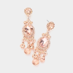 Pendientes de oro rosa, pendientes colgantes de diamantes de imitación de melocotón, pendientes de novia de oro rosa, pendientes de melocotón, pendientes de graduación de oro rosa