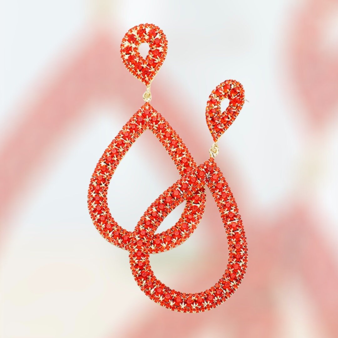 Orange Crystal Earrings, Large Crystal Orange Earrings, Orange Crystal Pageant Earrings, on