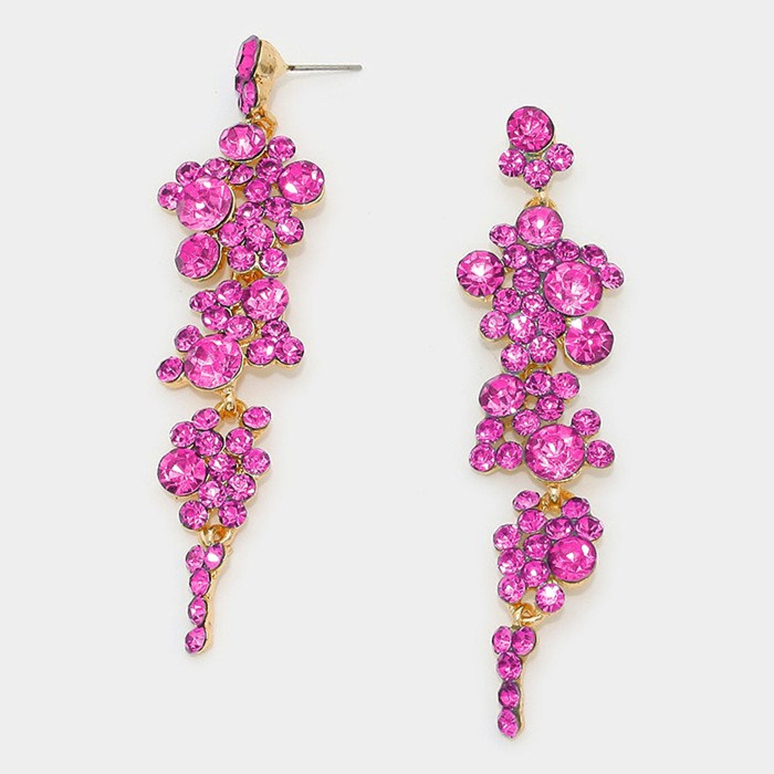 Fuchsia earrings Hot pink dangle earrings Fuchsia rhinestone Etsy