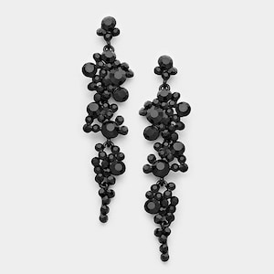 Black earrings, Jet black rhinestone earrings, dressy black formal earrings, black pageant earrings, jet black prom earrings