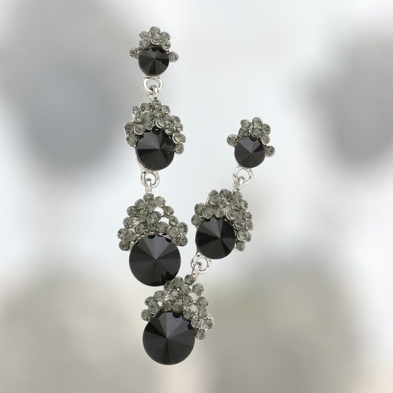 Silver Earrings, Gray Rhinestone earrings, bridal black and gray earrings,  gray pageant earrings, prom dangle earrings, Boho bridal earrings