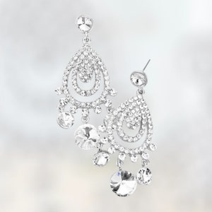 Dressy Earrings/ Clear Chandlier Earrings/ Clear and Silver Pageant Dangle Earrings/ Clear Rhinestone Earrings, Bridal Earrings