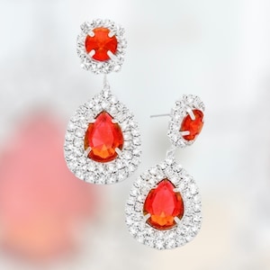 Rode strass oorbellen, Ruby Red Dangle Pageant Oorbellen, Red Dangle formele oorbellen, Ruby Red Bruidsoorbellen