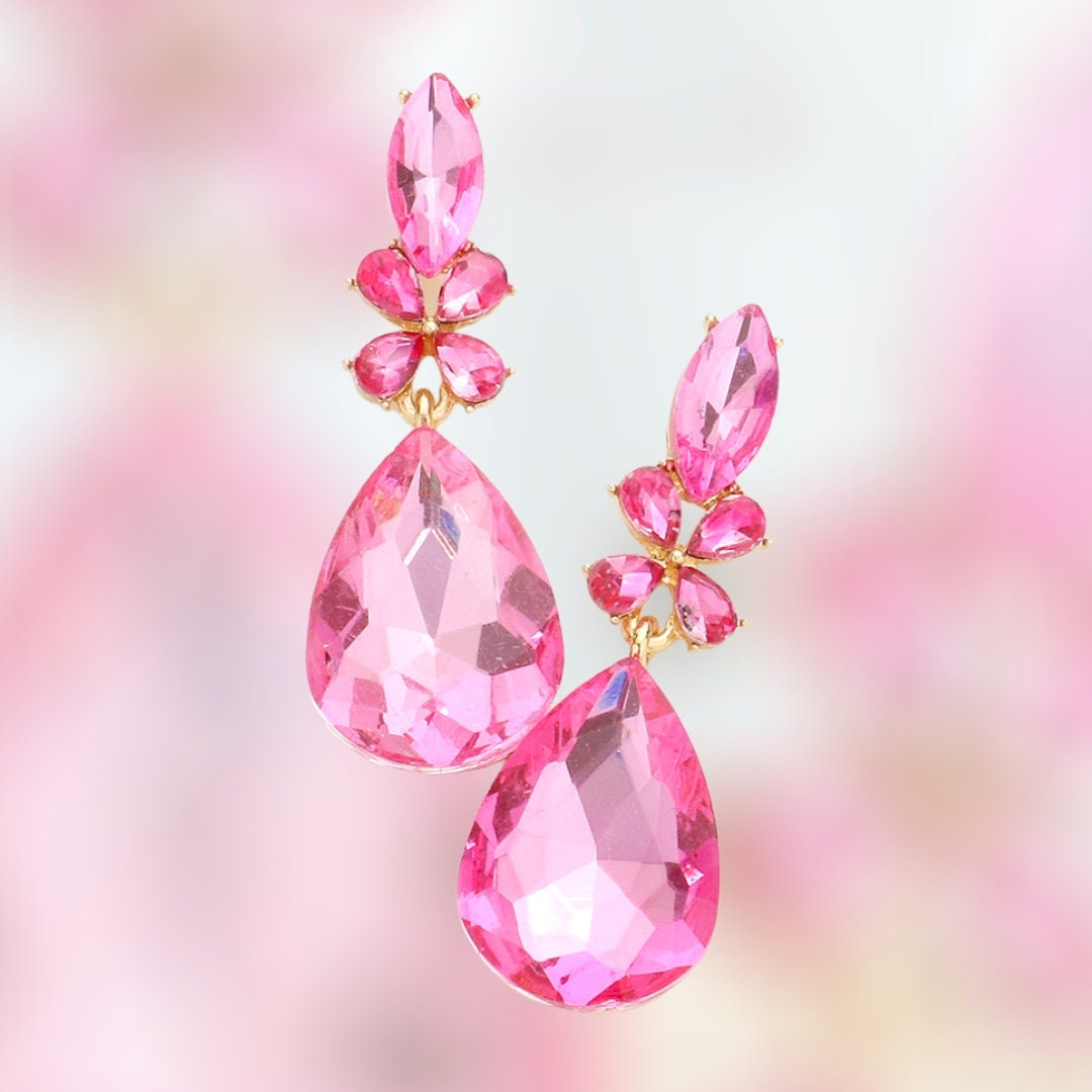 Pink Rhinestone Earrings Light Pink Dangle Earrings Pink Etsy