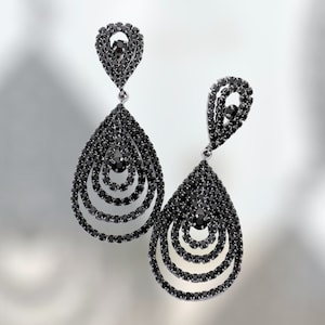 Black hoop Earrings/ Black Dangle Earrings/ Black Pageant Hoop Earrings/ Black Formal hoop Earrings