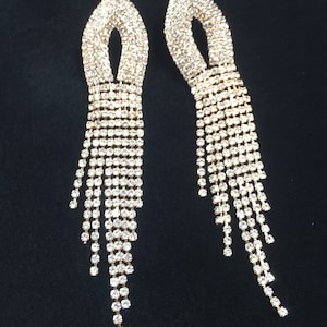 Rhinestone Earrings, Long Pageant Clear and gold Pageant Earrings, Long Dangle Prom Earrings, Long formal Rhinestone Earrings