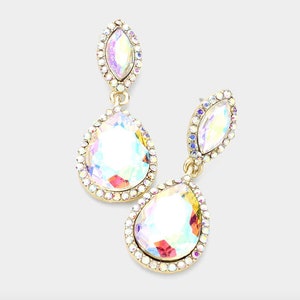 Bridal Earrings/ AB and Gold Pageant Earrings/ Iridescent and Gold Earrings/ AB Iridescent Dangle Earrings