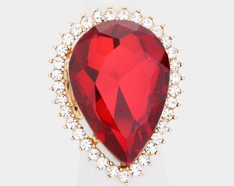 Designer Gold Crystal Massive Red Stone 925 Statement Ring NWOT $450 Sz 8 