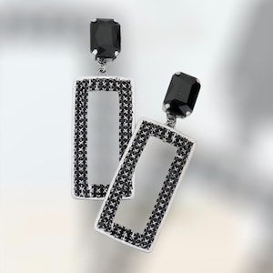 Black Earrings, Black Rhinestone Earrings, Black Pageant Earrings, Black Formal Evening Earrings, Black Dangle Earrings