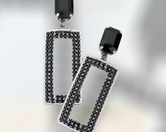 Black Earrings, Black Rhinestone Earrings, Black Pageant Earrings, Black Formal Evening Earrings, Black Dangle Earrings