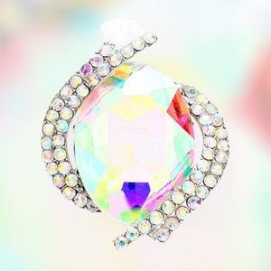 Large Iridescent crystal ring, Large AB Oval statement Stretch ring, Iridescent oval cocktail ring, Chunky  ring