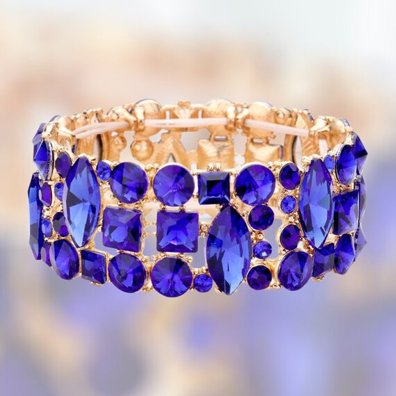 Blue crystal Bracelet Royal blue chunky bracelet Blue prom bracelet royal blue stretch bracelet