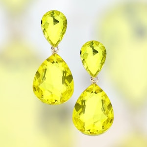 Yellow Earrings/ Large Yellow Rhinestone Pageant Earrings/Yellow Dangle Earrings/ Yellow Pageant Earrings/Yellow Teardrop Dangle Earrings image 1