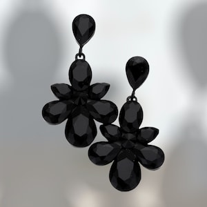 Black Earrings, Black rhinestone dangle earrings, Black bridal party earrings, black earrings, black prom earrings