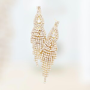 rhinestone earrings, bridal earrings, clear and gold pageant earrings, prom dangle earrings, formal evening earrings